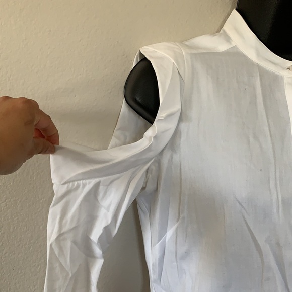 BCBG MaxAzria Nishani Cold Shoulder Bib Collar Button Down Long Sleeve Shirt - Picture 6 of 13